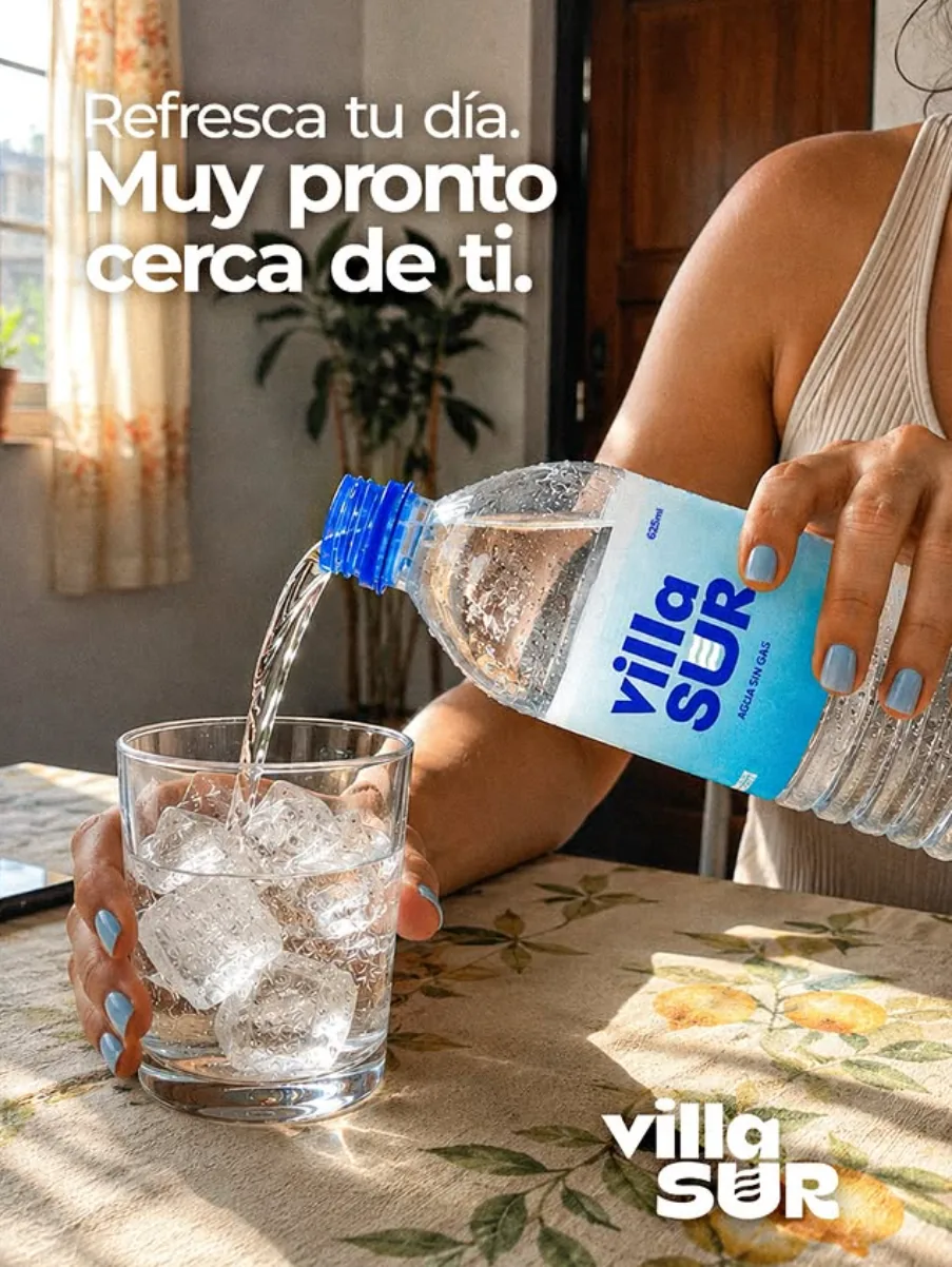 Sirviendo un vaso de agua Villa Sur con hielo en casa
